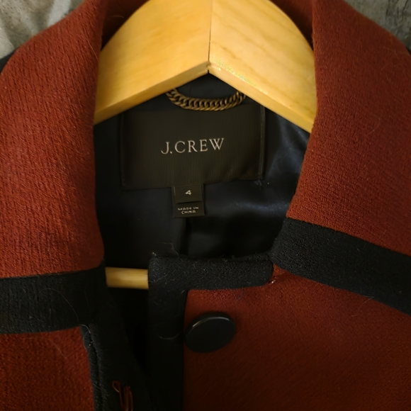J. Crew Burgundy Trench Coat with Black Trim - Picture 2 of 5